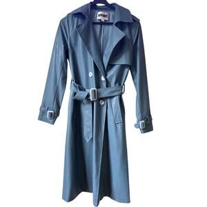 Apparis | Lucia Noir Vegan Double Breasted Sans Leather Belted Trench Sz XS Blue